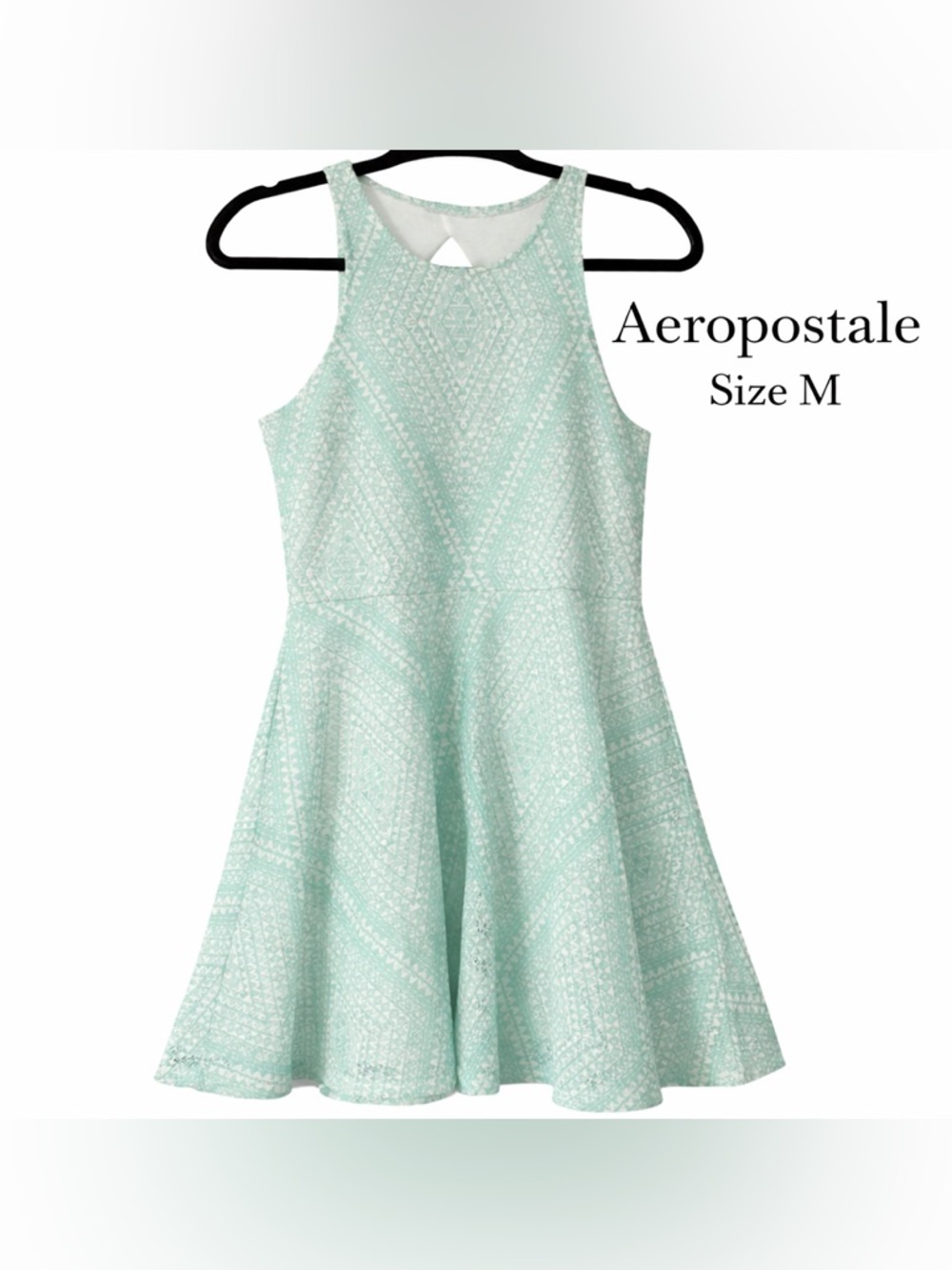 Aeropostale Mint Green Skater Dress Open Back Geometric Size M
